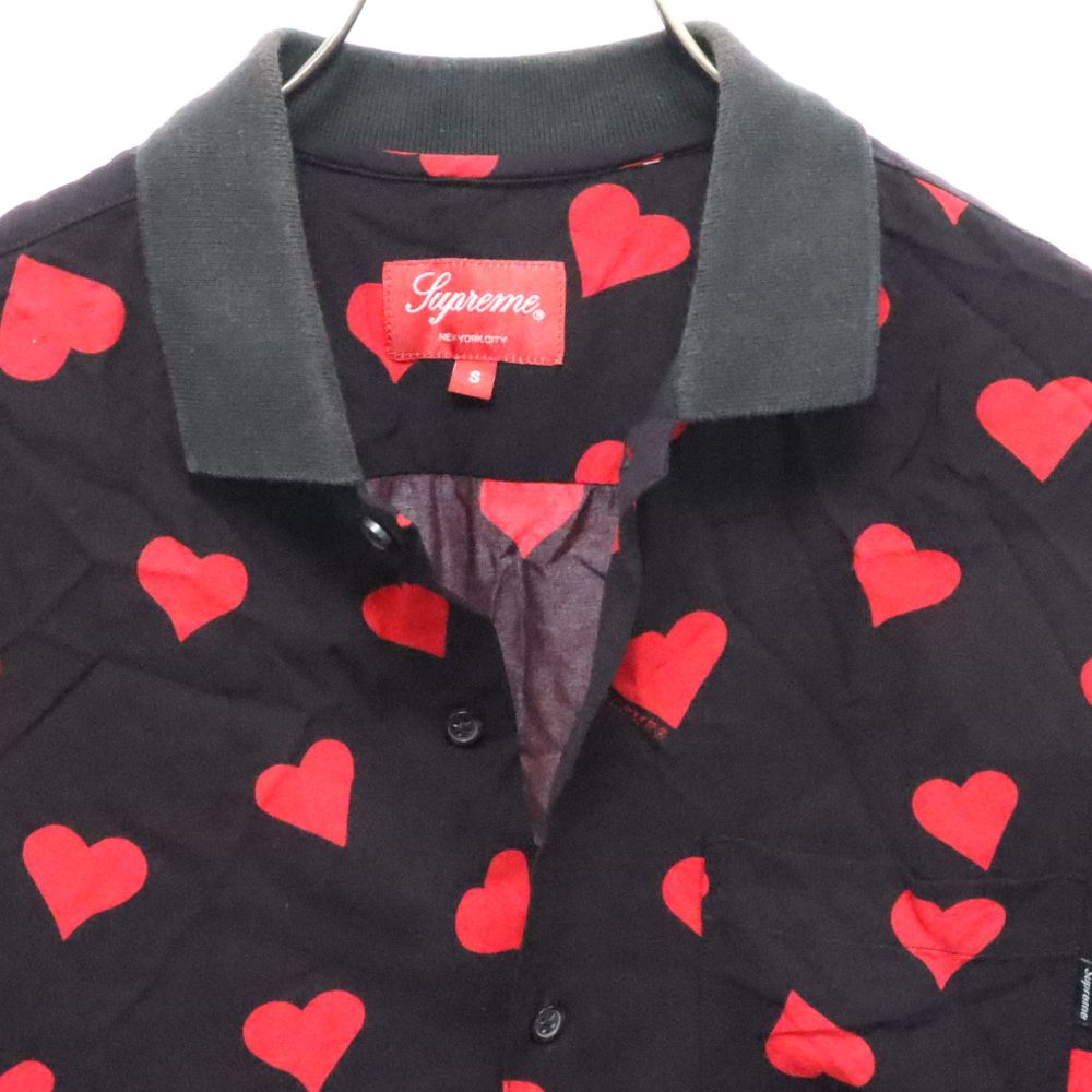 SUPREME (シュプリーム) 17SS Hearts Rayon Shirt White 総柄 ハート レーヨン 半袖シャツ ブラック