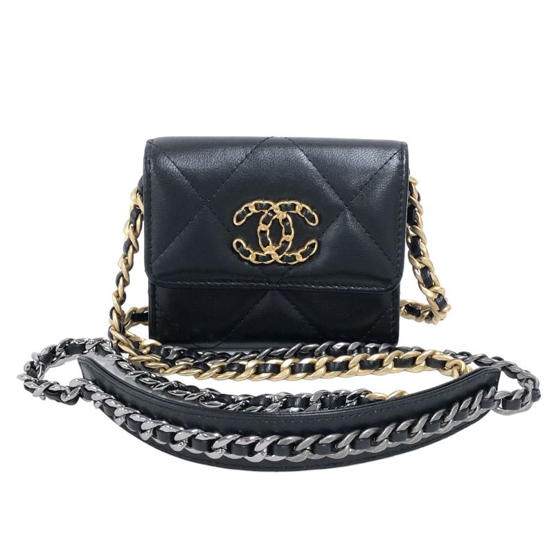 シャネル CHANEL CHANEL19 チェーンコインパース AP1787 30番 ブラック ゴールド金具/シルバー金具 ラムスキン レディース  ポーチ - メルカリ