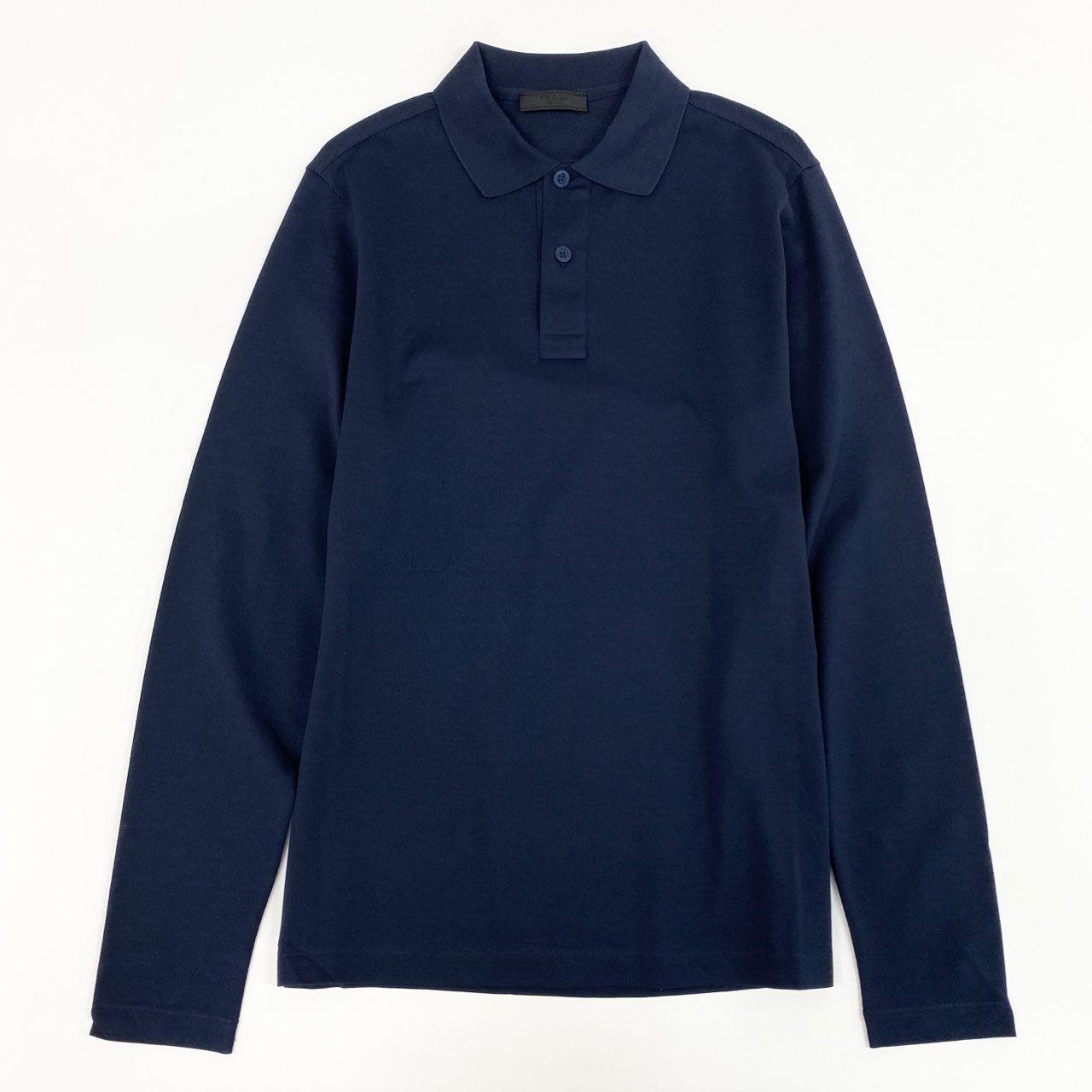 33k29② 《美品》　PRADA プラダ 長袖ポロシャツ コットンシャツ ロングスリーブ カットソー 鹿の子 薄手 メンズ DNA605 XS ネイビー 綿100