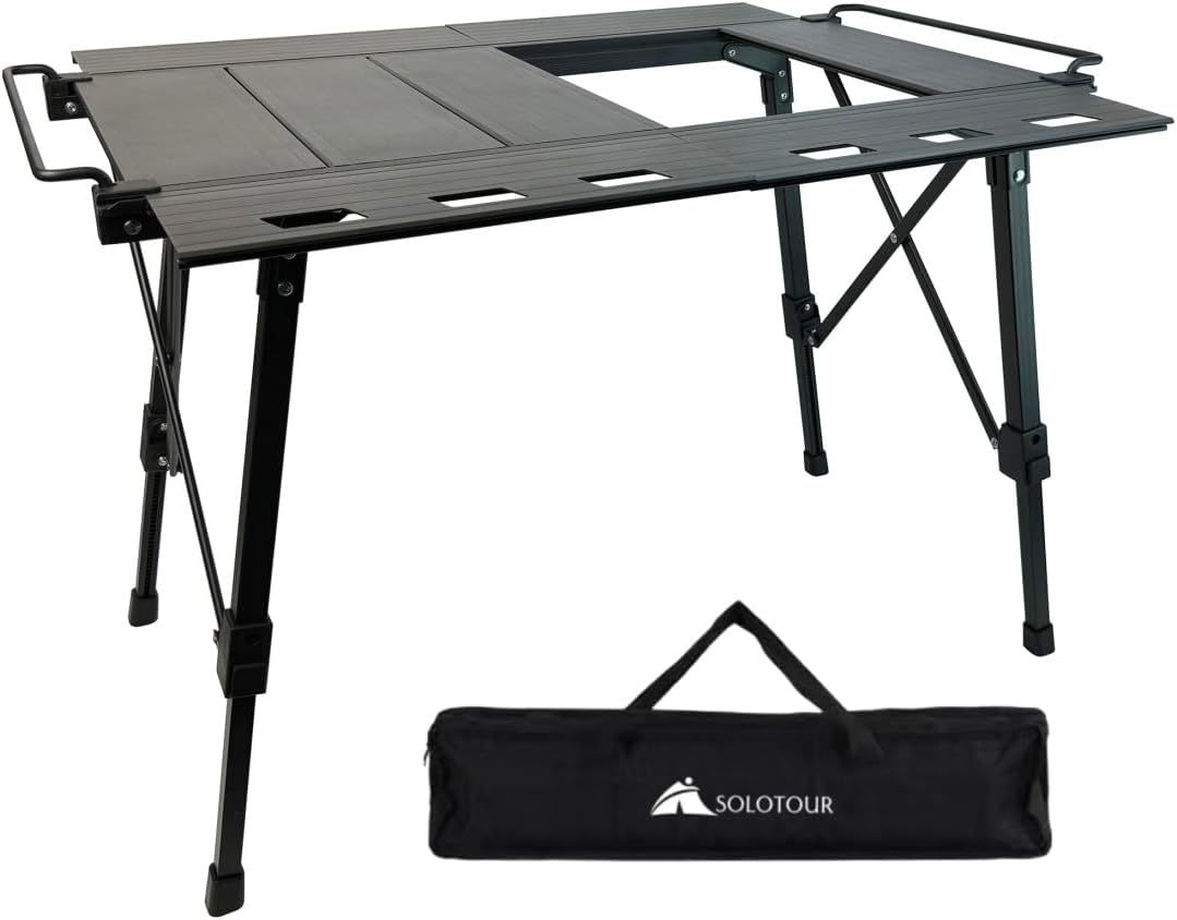 Solotour IGTテーブル アウトドア テーブル キャンプ 折り畳み アルミ 調節 軽量 頑丈 30㎏荷重 便利 バーベキュー ハイキング コンパクト 収納袋付き