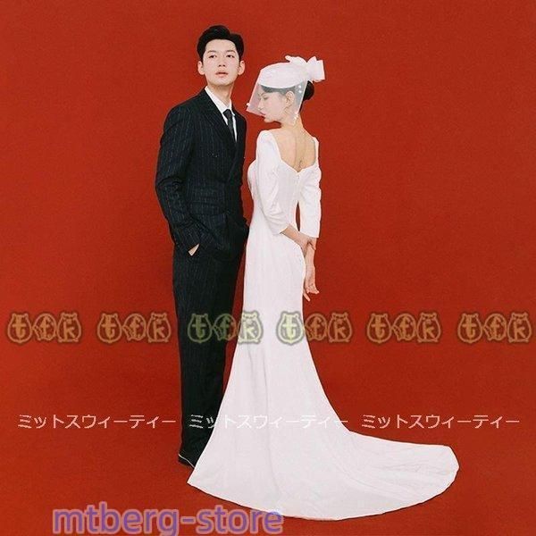 ウエディングドレス 二次会 スレンダードレス 花嫁 白 ロングドレス 結婚式 8分袖 大きいサイズ ブライダル パーティードレス 挙式lwc428人気急上昇