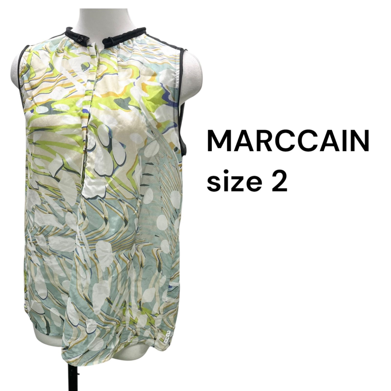 □マーケインMARCCAIN ノースリーブ ブラウス レディース 白 緑 size2 
