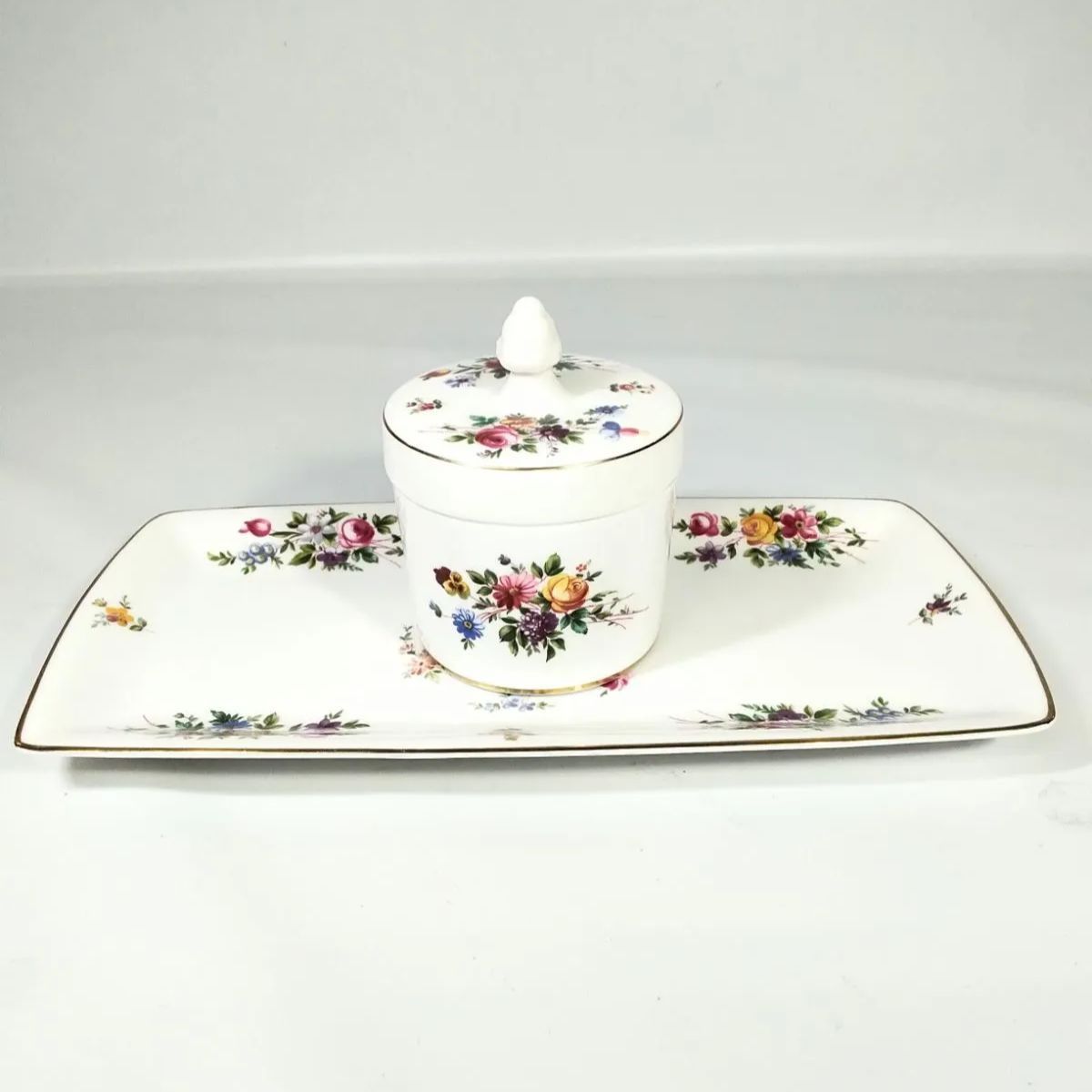 美品】MINTON ミントン マーロウ シュガーポット＆トレー セット 花柄
