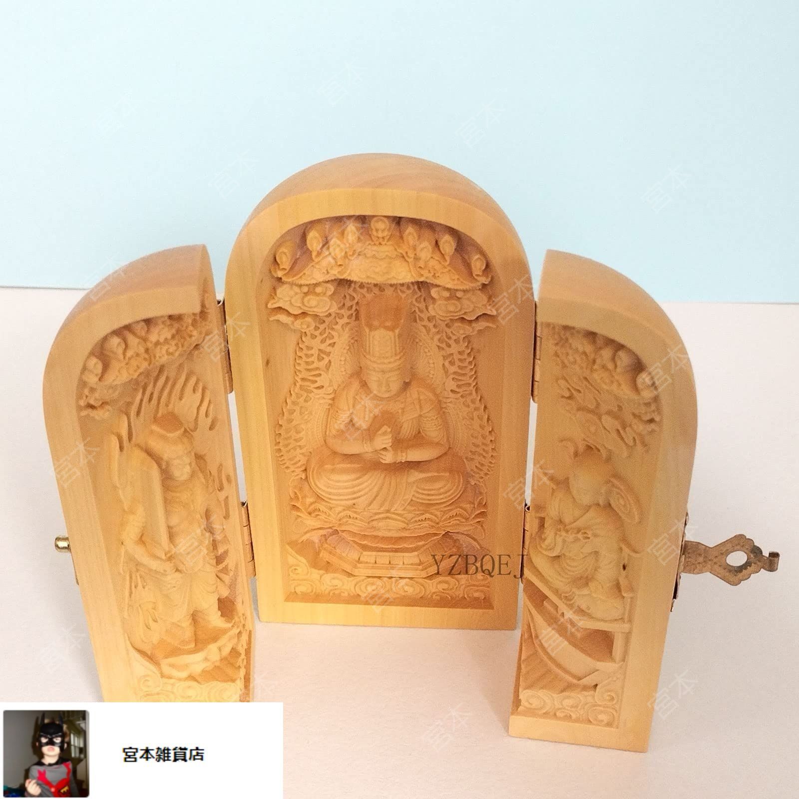 木彫り仏像 三開仏 大日三尊 真言宗三尊 大日如来・弘法大師