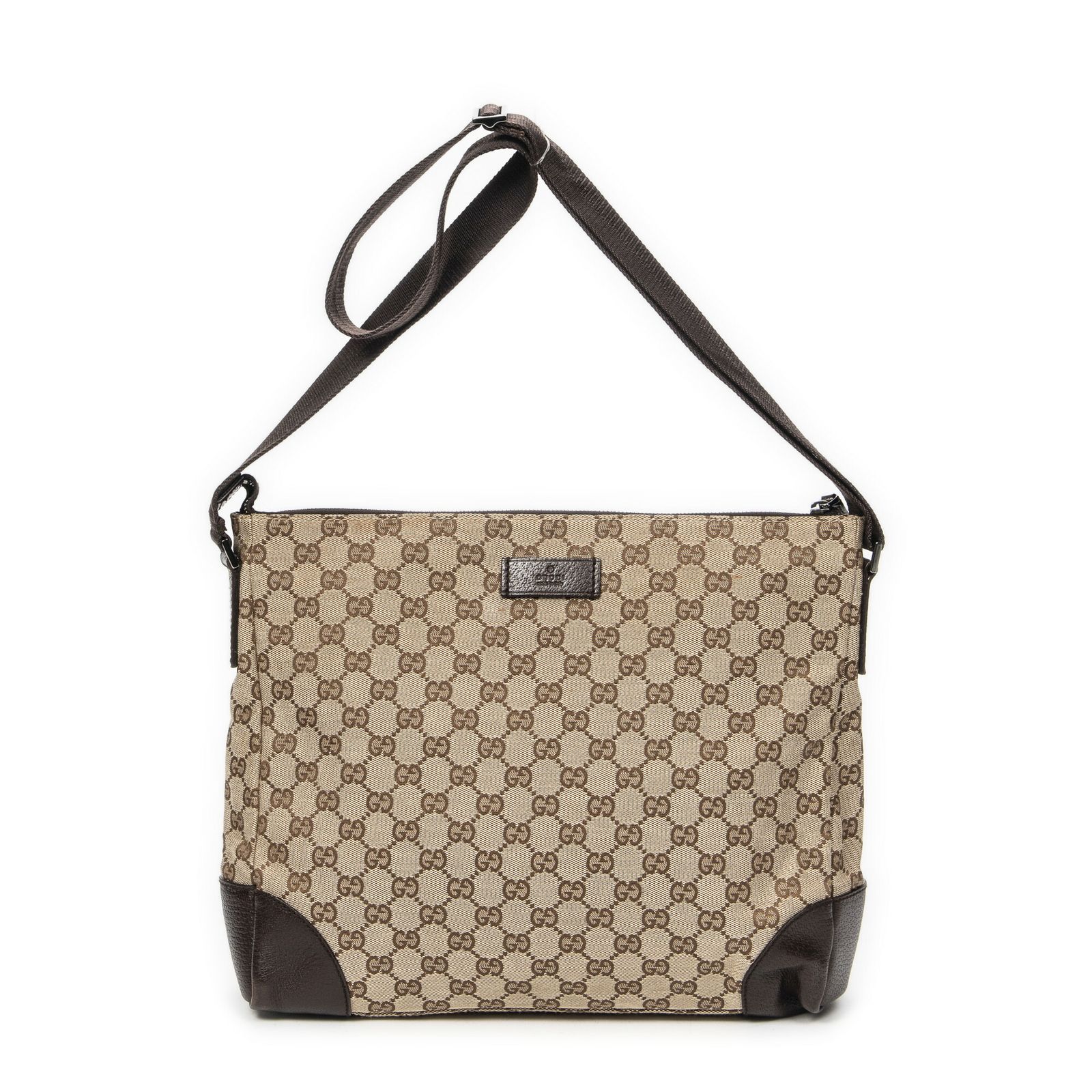 GUCCI グッチジップメッセンジャーブラウン|ベージュGGキャンバスA