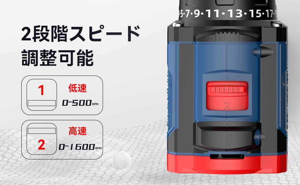 NANWEI 電動ドライバー 充電式ドリルドライバー マキタバッテリー対応 ブラシレスモーター 21段階トルク調節 2スピードモード 無断変速 最大50N·m 正逆転切替 小型軽量 LEDライト 2.0Ahバッテリー2個付き ネジ締め ネジ外し 穴あけ HRDEVELOPMENT_JP