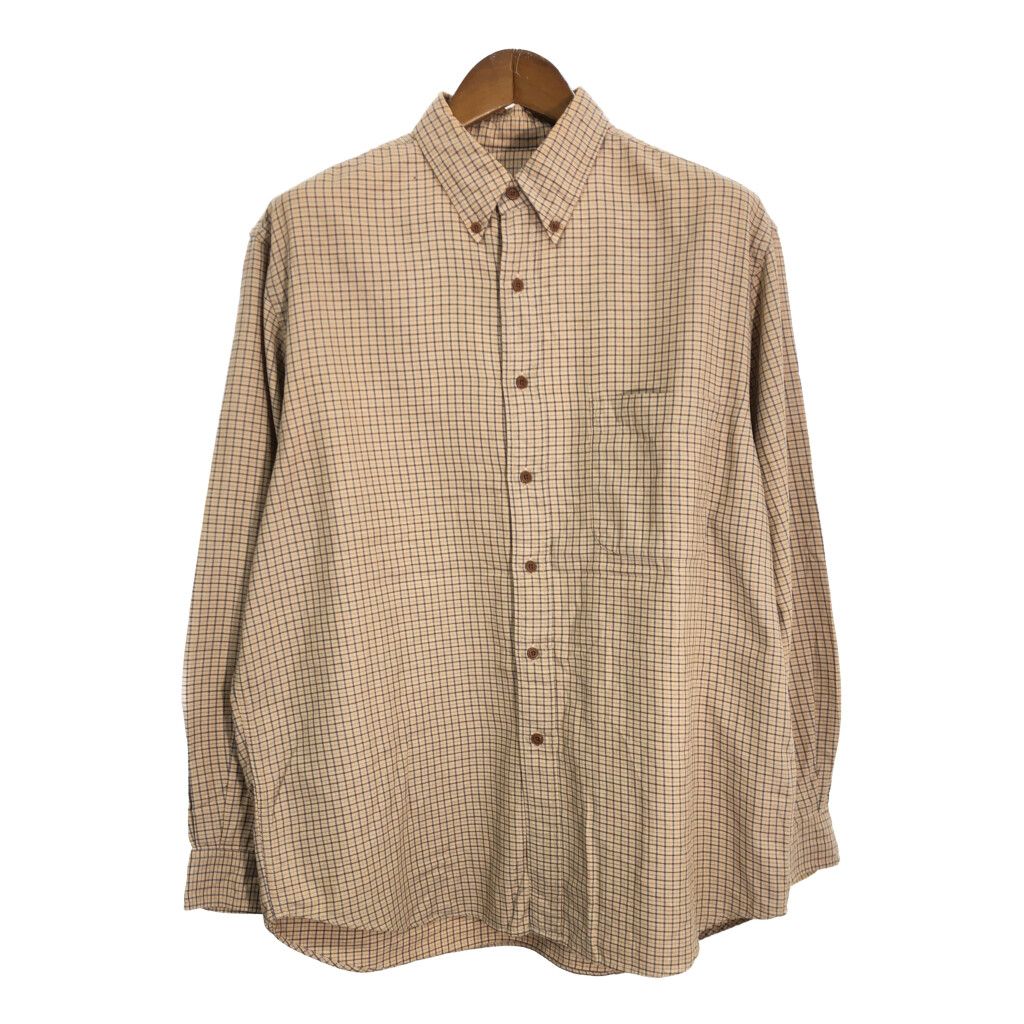90年代 Eddie Bauer エディーバウアー ボタンダウン 長袖シャツ アウトドア チェック ライトブラウン (メンズ L) 中古 古着 R7468