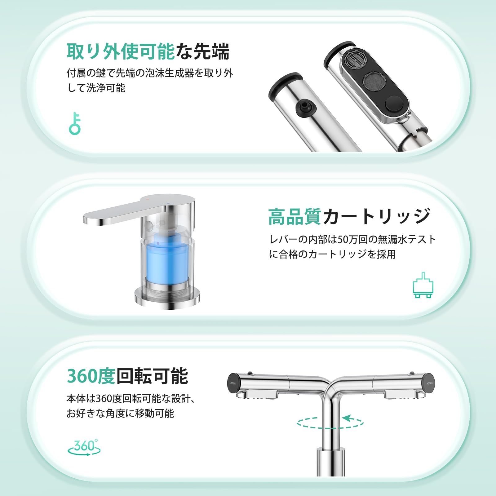 数量 faustina洗面水栓 混合栓 洗面蛇口 高さアップ 3モード水流 洗面台水栓シャワー 混合水栓 2穴 ホース引き出し式 クロムメッキ NEXPOTALLINN_EU