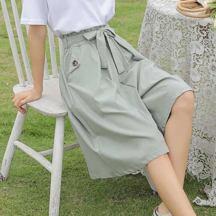 アルテポーヴェラ コットンガウチョパンツ キュロット 白 ホワイト アイスシルクパンツ 冷感 8分丈 ガウチョパンツ レディース