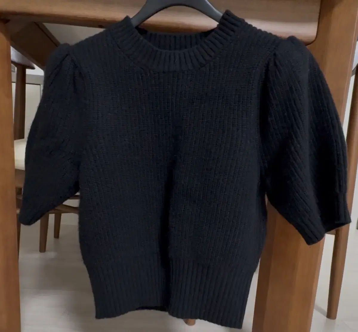 BPLAN パフ 半袖 クロップド ニット ブラック