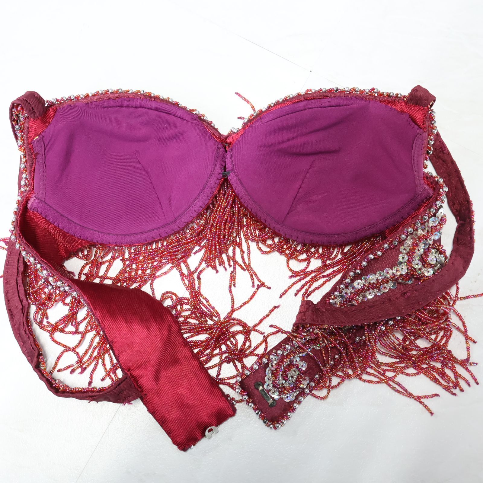 ベリーダンス用 オリエンタル衣装】ワンレッド ラインストーン ビーズ