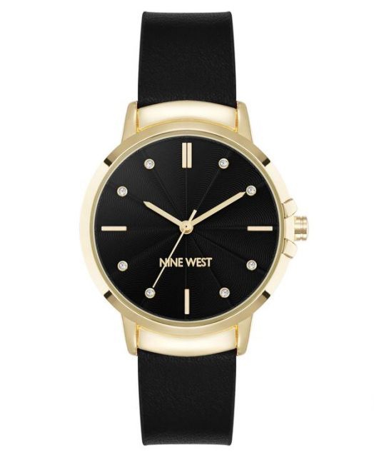 送料無料 ナインウェスト レディース 腕時計 アクセサリー Women s Quartz Premier Black Leather and G -Tone Watch 34mm Black G -Tone