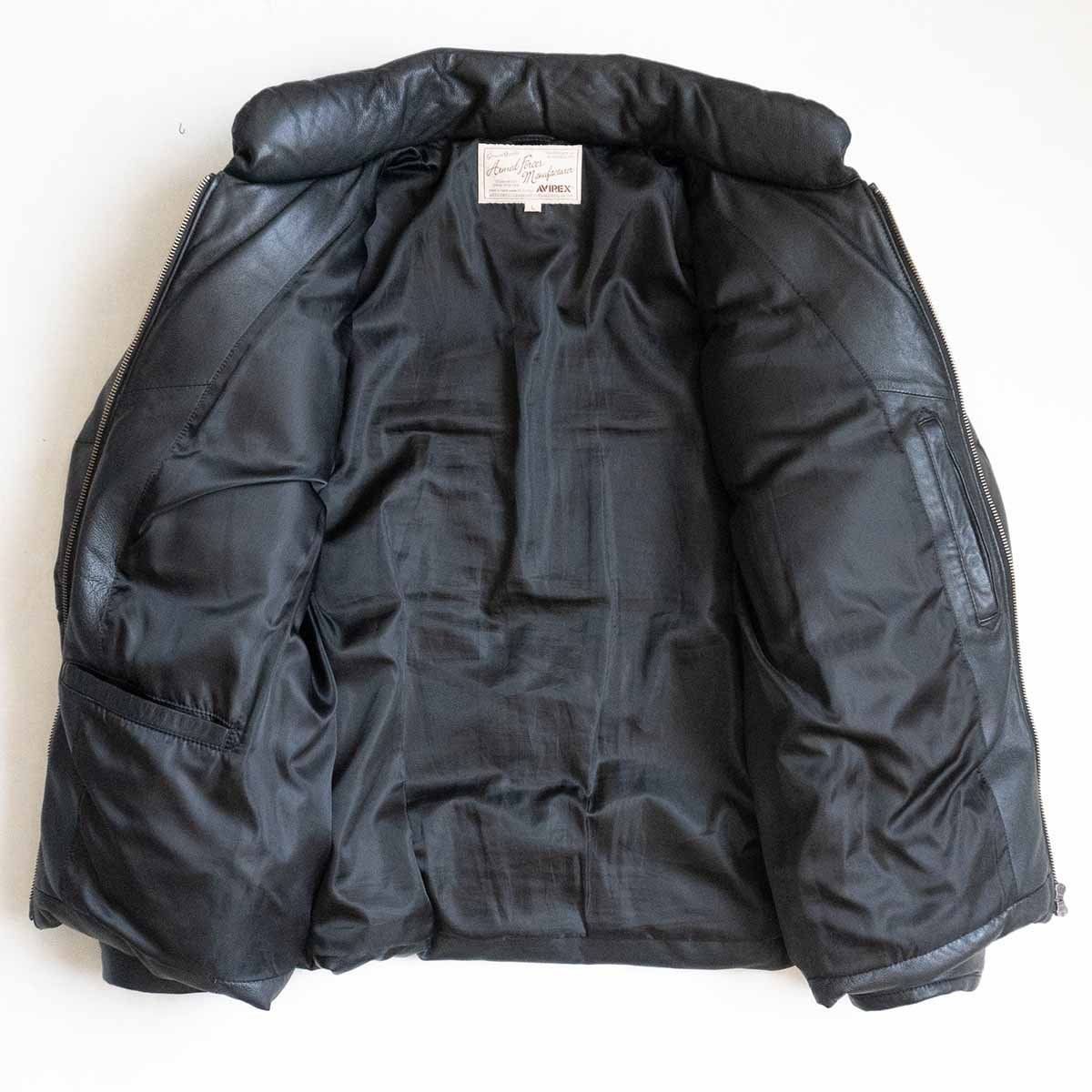 美品】AVIREX【シープスキン レザー ダウンジャケット】L 胸ロゴ 