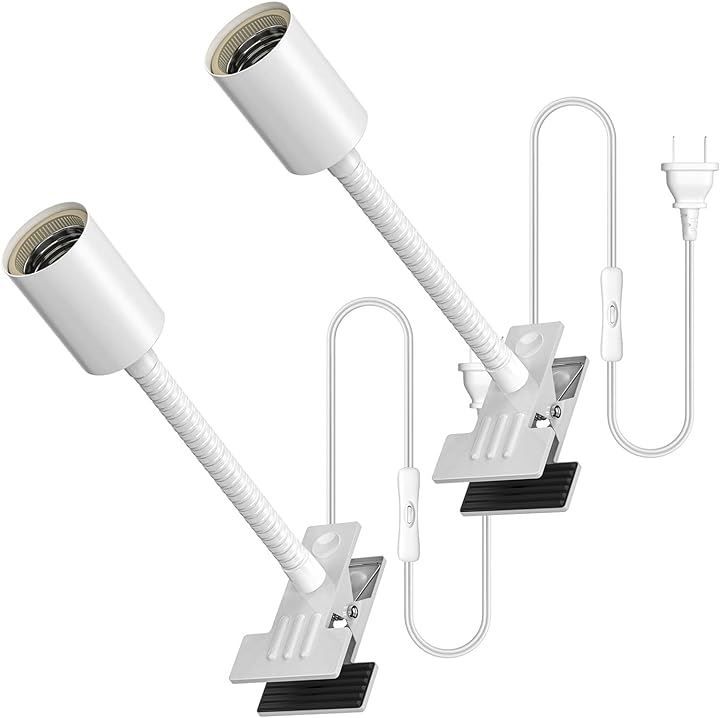 Pispoer 電球ソケット E26 クリップライトソケット 植物育成ライトに適しています スイッチ付き(ホワイト，2個入り)