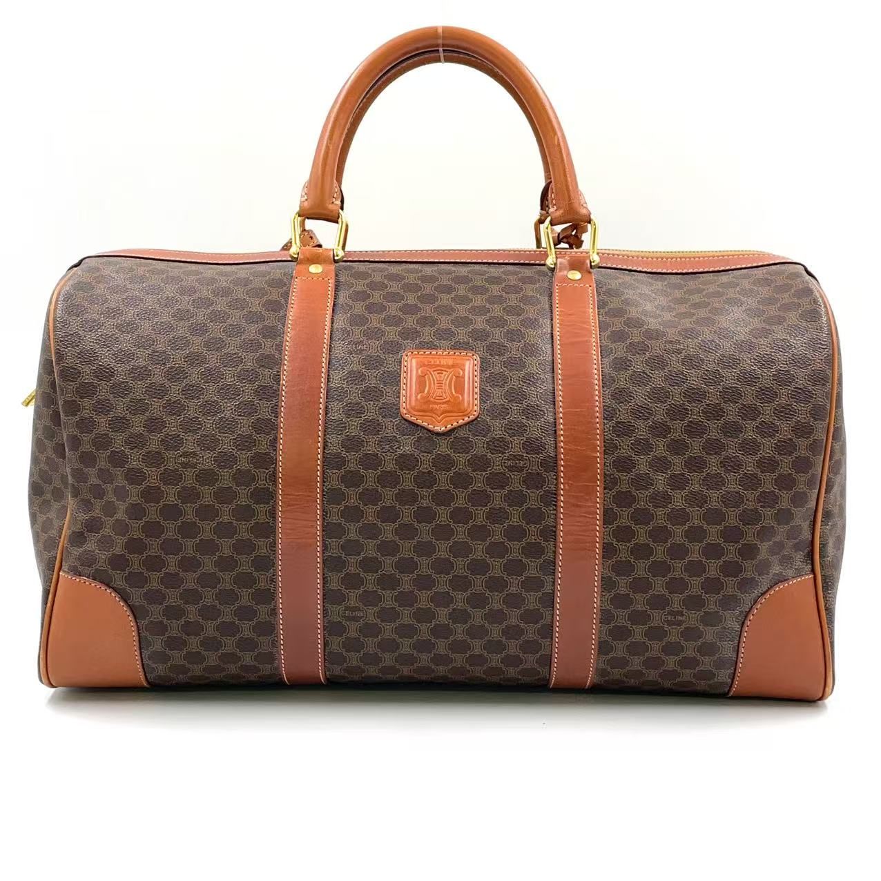 【CELINE】ボストンバッグ　マカダム柄　ゴールド金具　ダークブラウン　南京錠 compass1593419752.jpg