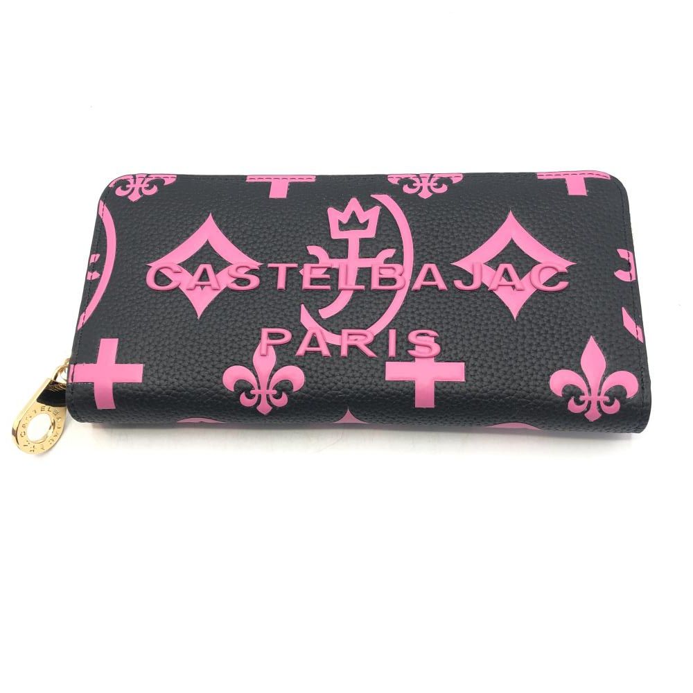 中古】CASTELBAJAC ラウンドファスナー長財布 ブラック ピンク
