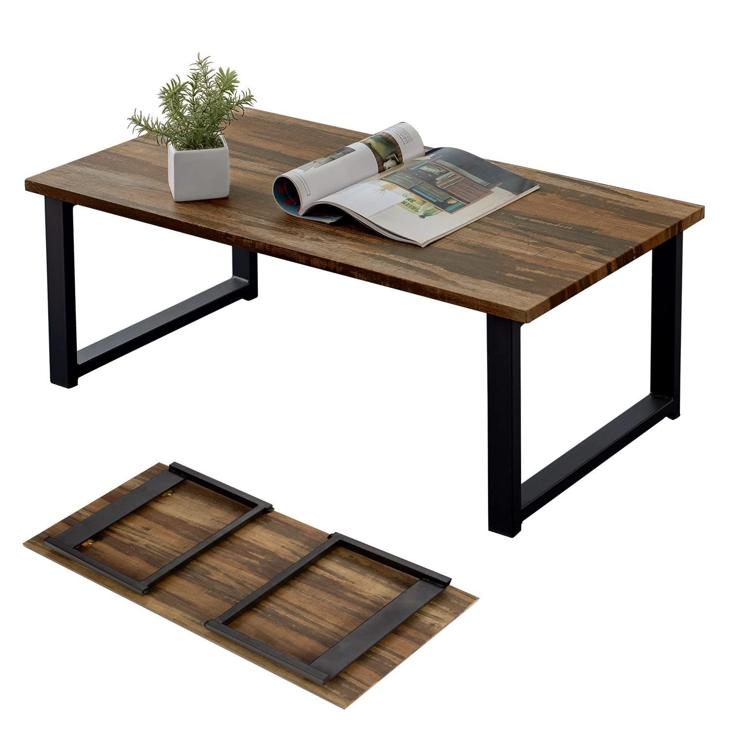 インダストリアル 木目調天板×スチール脚 リビング 机 ソファテーブル テーブル 幅90 折りたたみ ライトブラウン センターテーブル 頑丈 ローテーブル LT-4396LBR 萩原 Hagihara