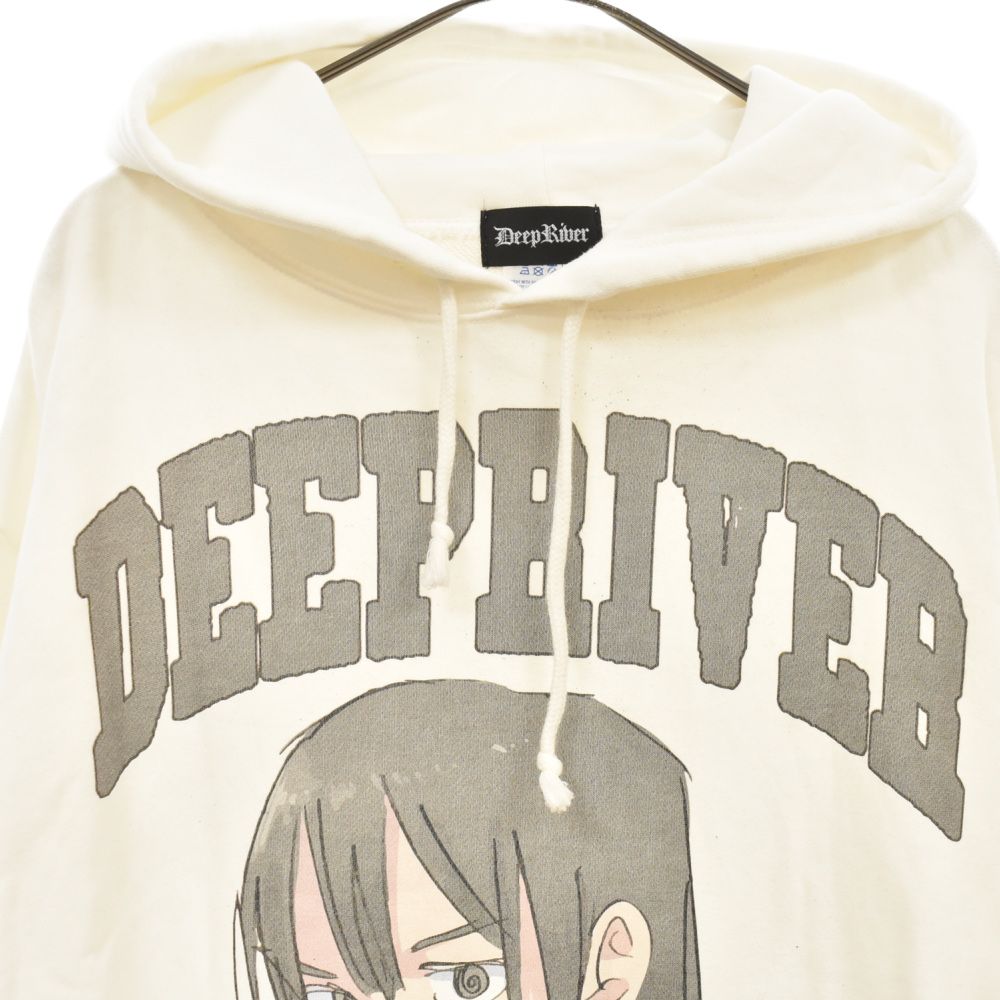 Deep River (ディープ リバー) ×Jun Inagawa COURAGE ANARCHY Hoodie ジュンイナガワ  キャラクタープリント プルオーバーパーカー フーディ ホワイト/ブラック - メルカリ