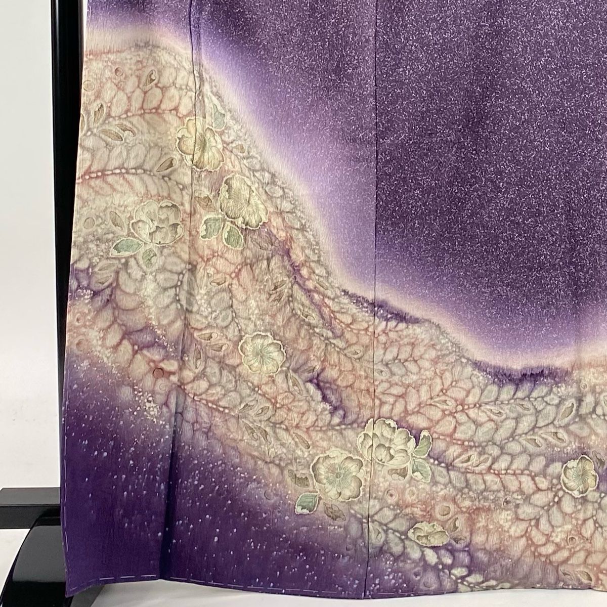 付下げ 身丈168cm 裄丈68cm L 袷 辻が花 ぼかし 濃紫 正絹