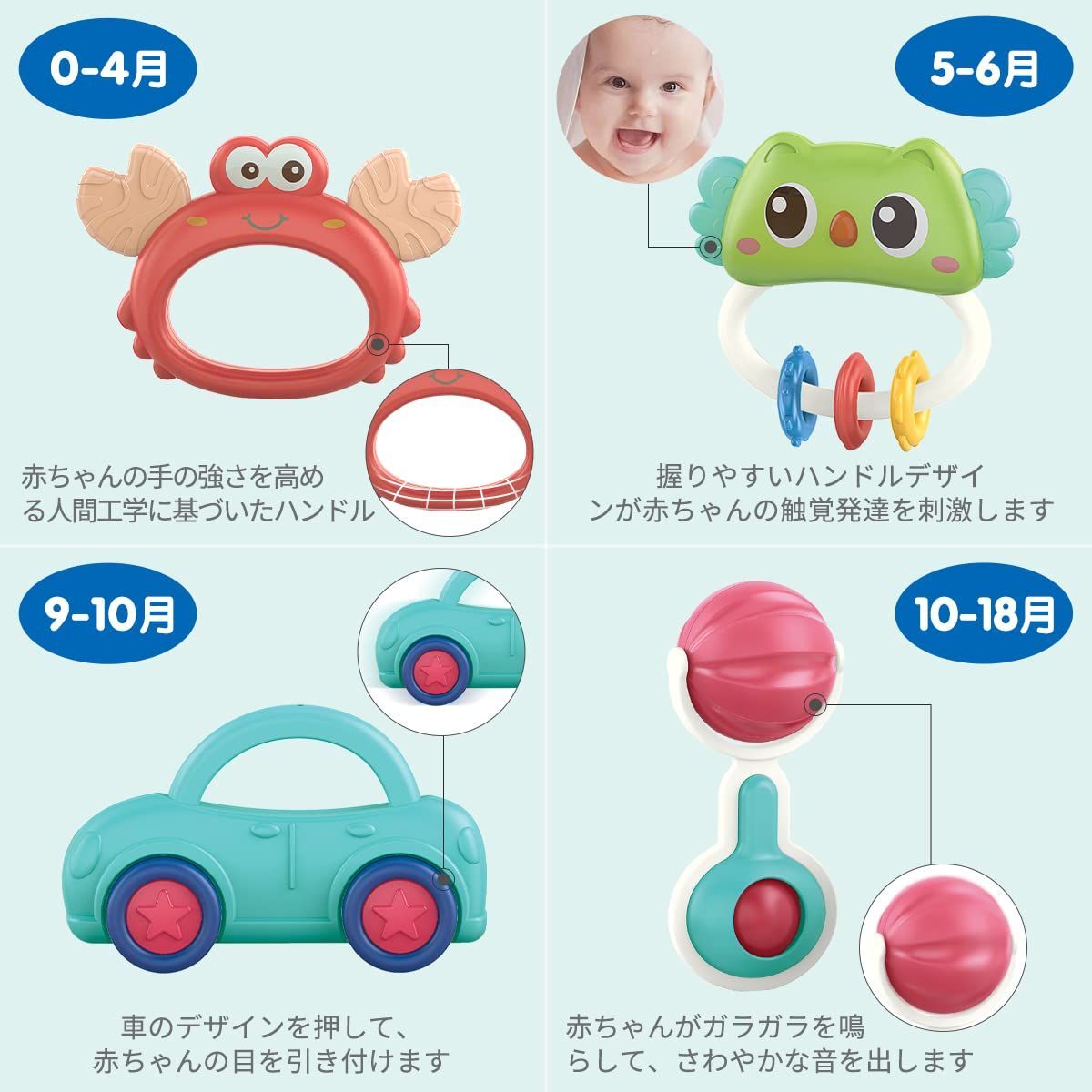 特価商品】Qizebaby 赤ちゃんのおもちゃ がらがらのおもちゃ 12PCSの歯