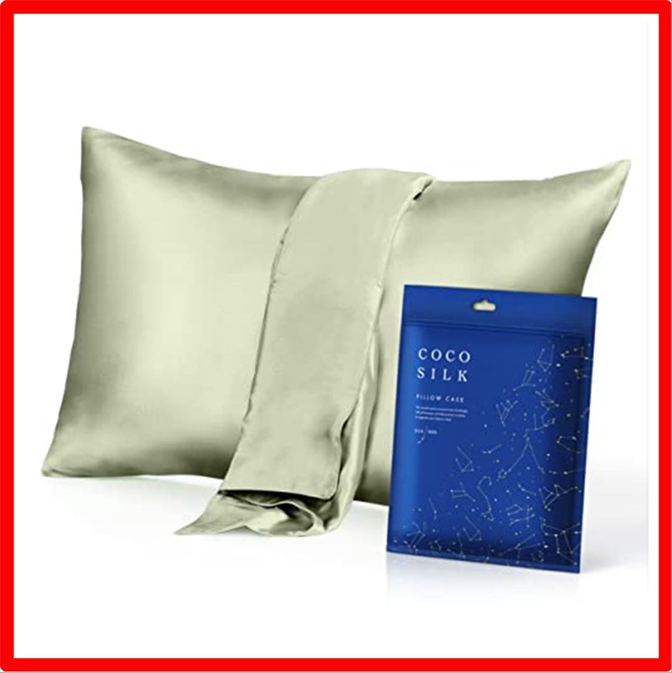 【匿名配送】 50×70cm_ピスタチオ [COCOSILK] シルク 枕カバー 両面 ファスナー 50×70 シルク 100％ 19匁 6Aランク OEKO認