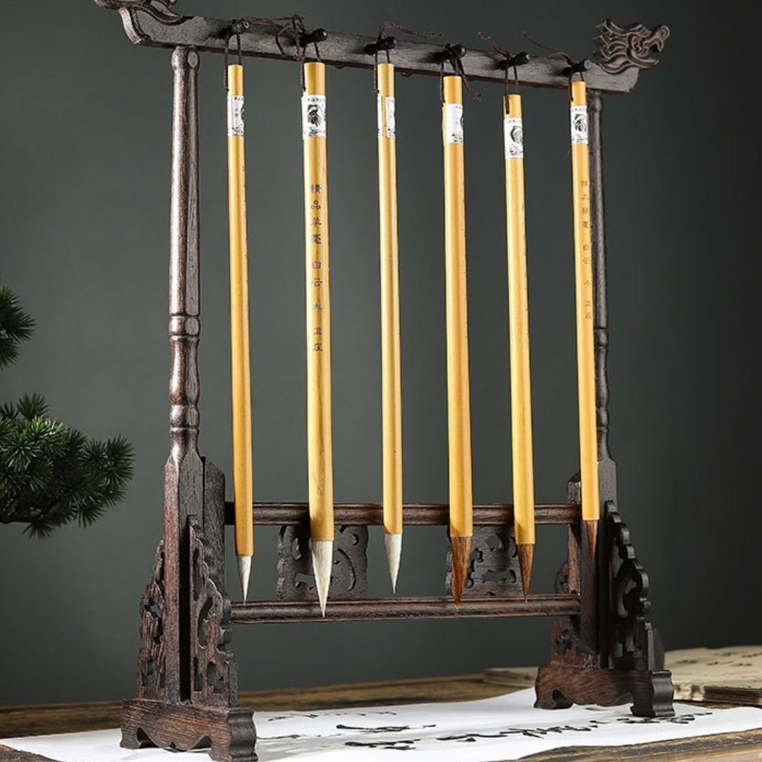 10本吊り ホビー・楽器・アート 筆掛け 衝立 黒檀 木製 スタンド