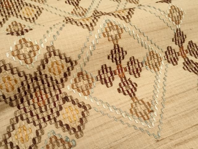 平和屋本店■極上　琉球伝統織物　琉球花織　九寸名古屋帯　紬地　草木染　玉一織物謹製　証紙付き　逸品　CYAA1796s5 平和屋本店□極上 琉球伝統織物 琉球花織 九寸名古屋帯 紬地 草木染 玉