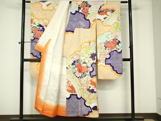 平和屋着物□豪華振袖 駒刺繍 流水御所車花鳥文 暈し染め 金彩 正絹 