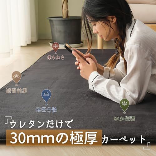 送料無料 】クロ_185×185cm HARUMIN 極厚30mm カーペット ラグ