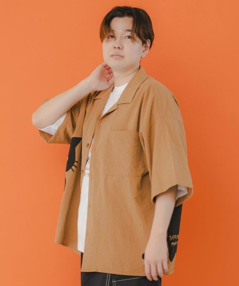 無限ループネコ柄シャツ オフホワイト
