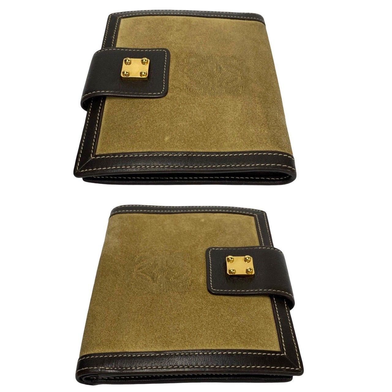 極 美品 LOEWE ロエベ アナグラム ロゴ スウェード レザー 本革 二  