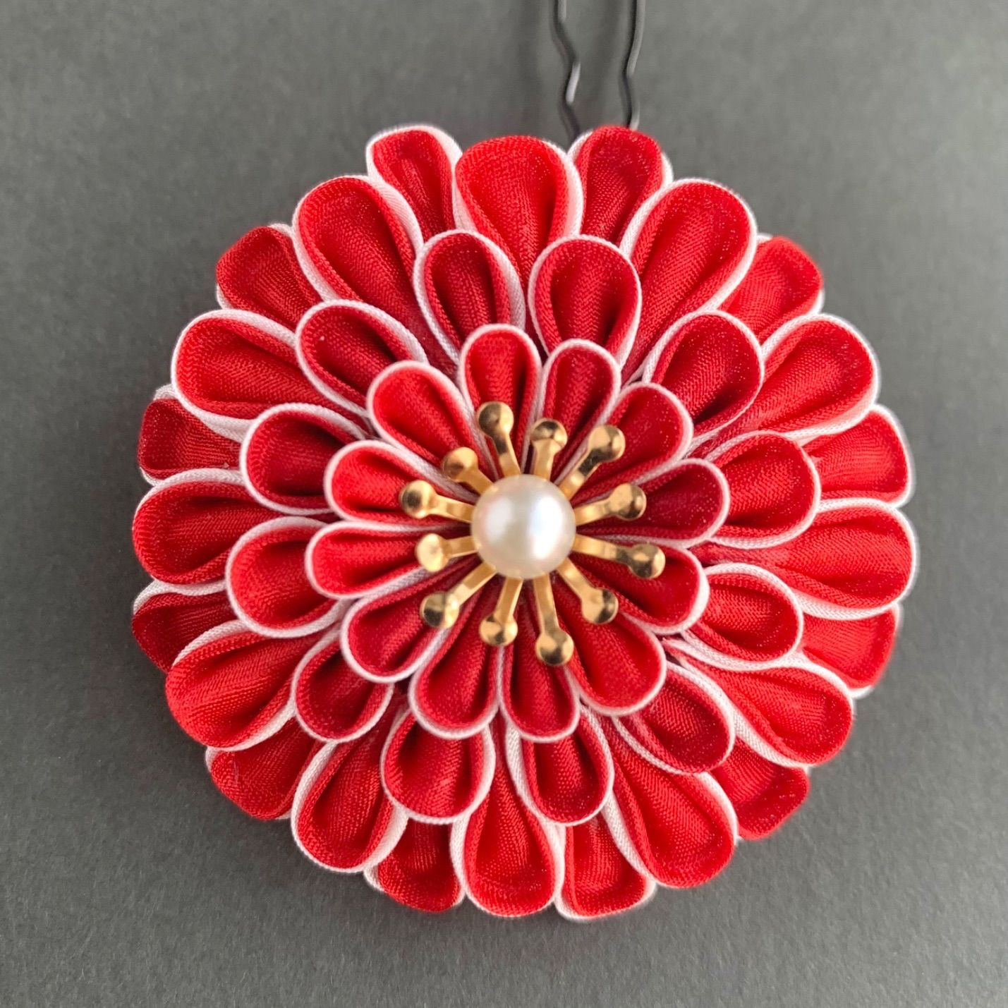 つまみ細工 髪飾り 赤 白 紅白 和装 成人式 卒業式 七五三 前撮り