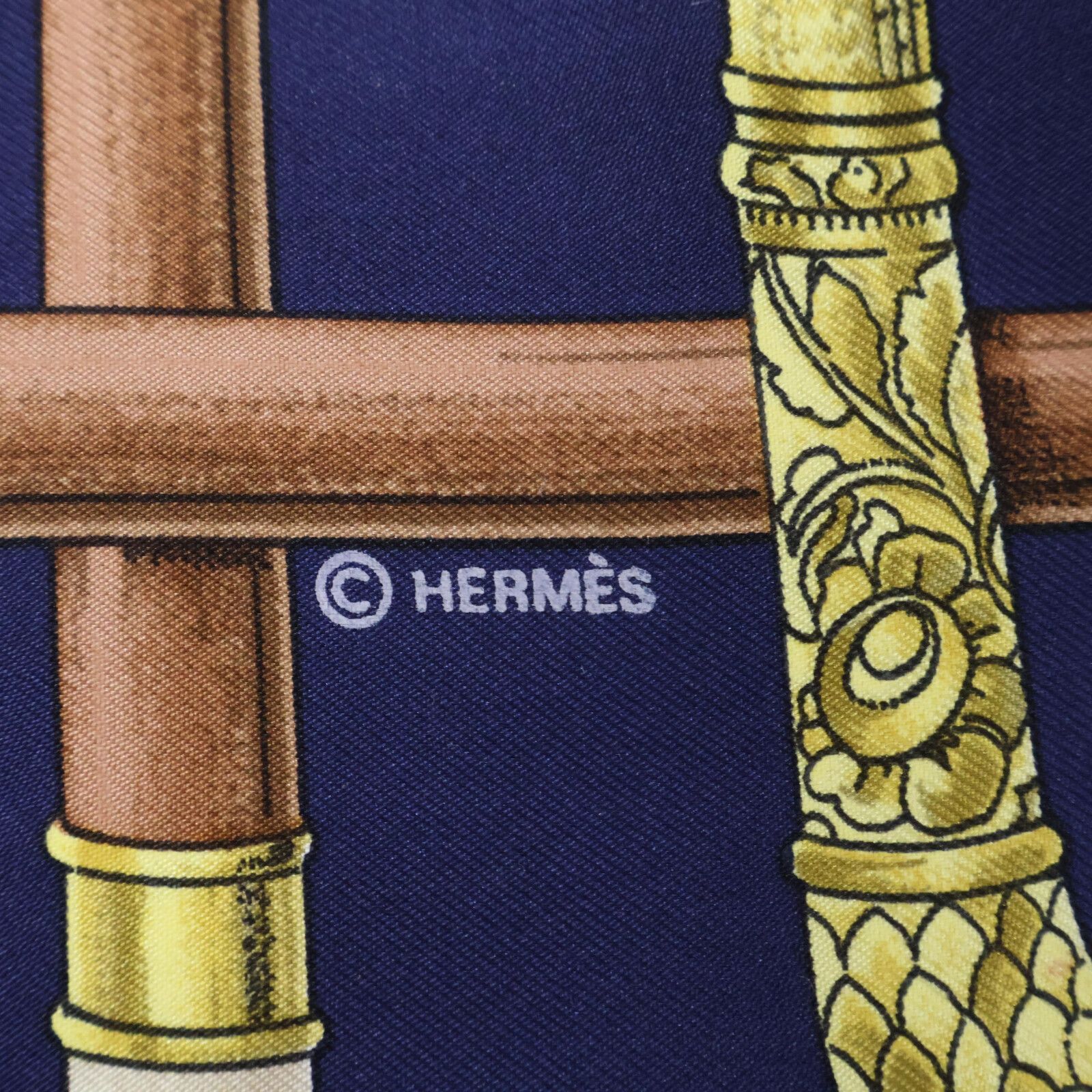 HERMES エルメス 【美品】CANNES&POMMAUX ステッキ柄 カレ90