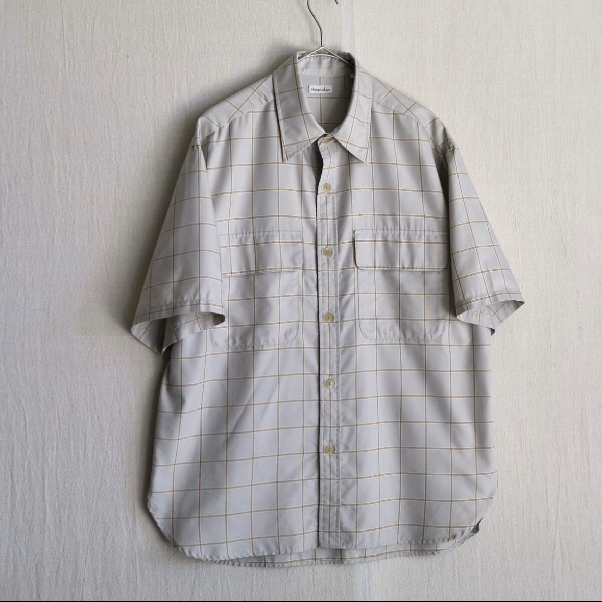 STEVEN ALAN シャツ / L コットン ポリ グレー ベージュ チェック 半袖 T4-06092-9429