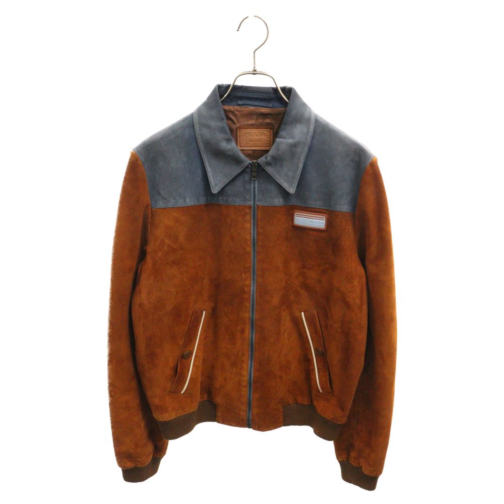 PRADA (プラダ) 19SS SUEDE BLOCK ZIP JACKET UPW222 スエード カラーブロック ツートンジップアップジャケット レザー ブラウン/ネイビー