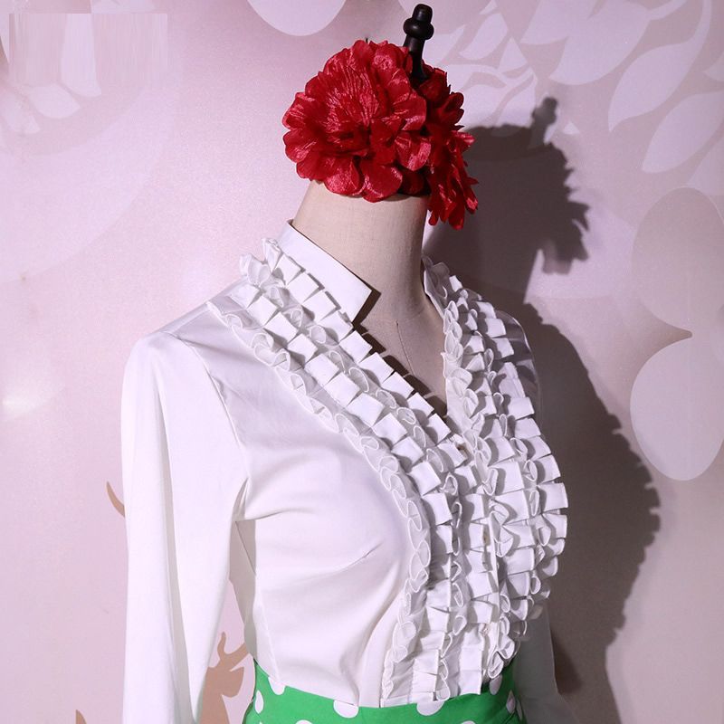 フラメンコトップスフラメンコ衣装前ボタンつき社交ダンスフリル＆シースルーフリル練習着レッスンウェアセール用品レディース