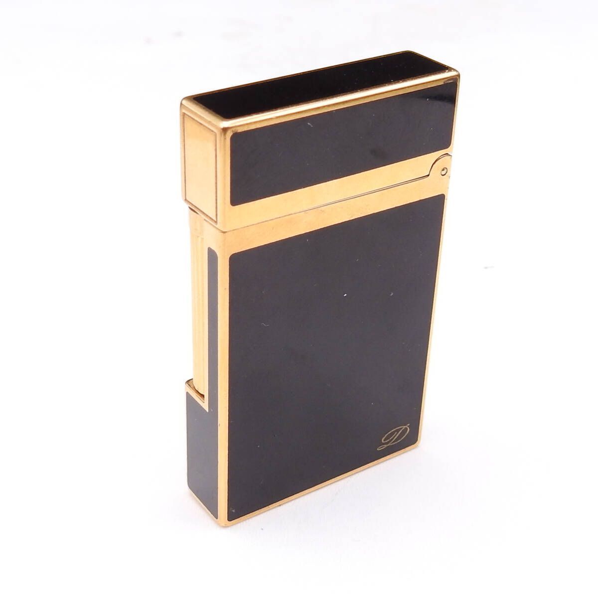 OH済み 着火 済み S.T Dupont デュポン ライン2 Dロゴ入り 黒漆×ゴールド ローラーガスライター ️ メンテ保証付き