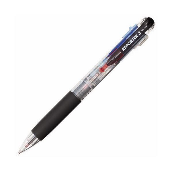 (まとめ) トンボ鉛筆 3色油性ボールペン リポーター3 0.7mm （軸色 透