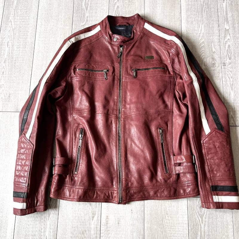 RIDEZ シングルライダースジャケット XXL ボルドー 羊革
