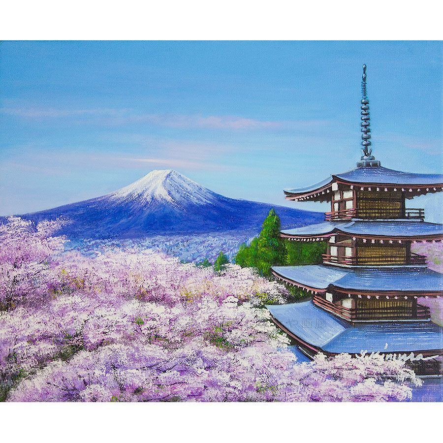 日本製造◆ 木村由記夫 『 高台寺の桜（F6号） 』 油絵 自然、風景画