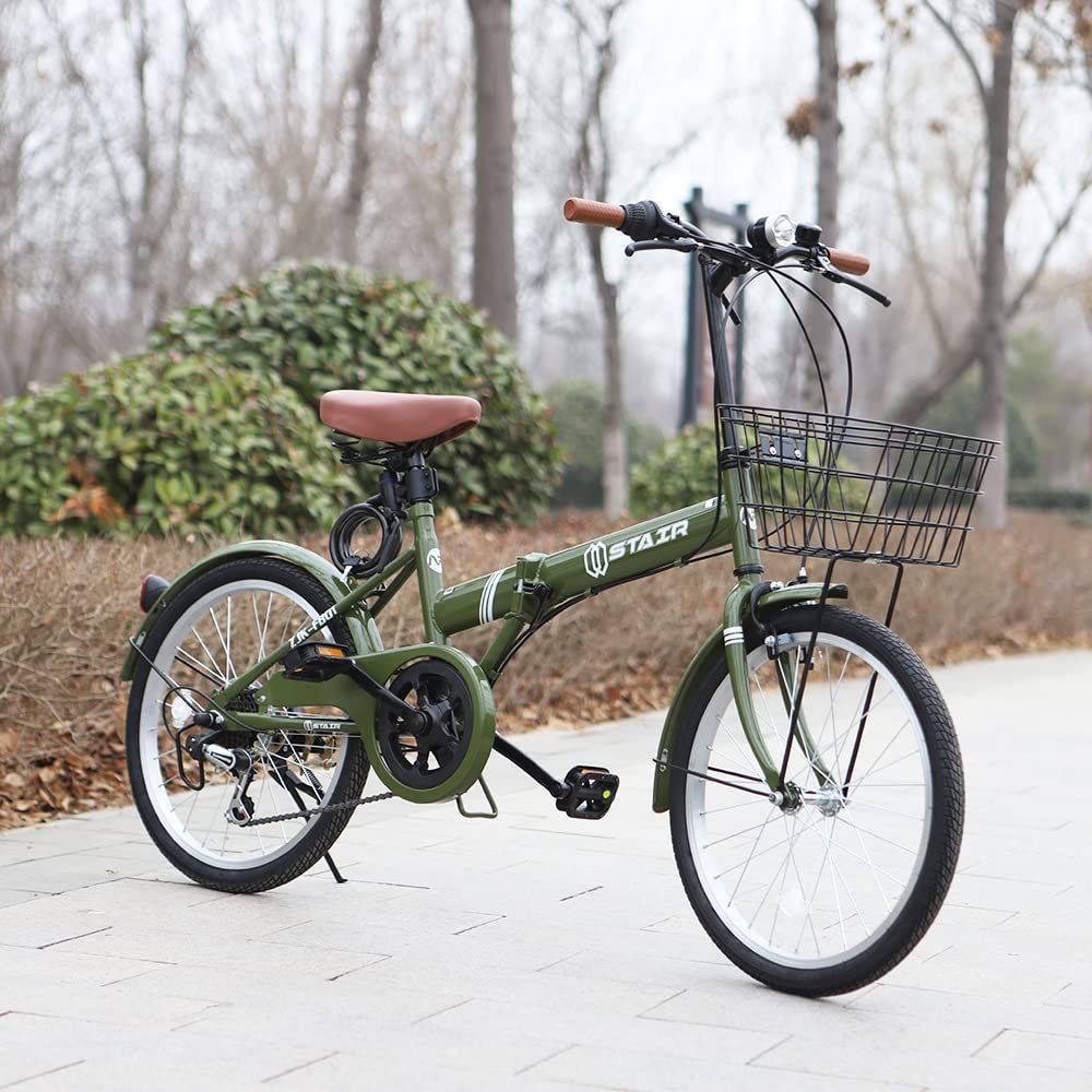 【SALE/91%OFF】 折りたたみ自転車 折り畳み自転車 20インチ シマノ6段変速 カゴ付 ワイヤ錠・ライトのプレゼント付き 前後泥除け装備 ハンドルの高さ調節で