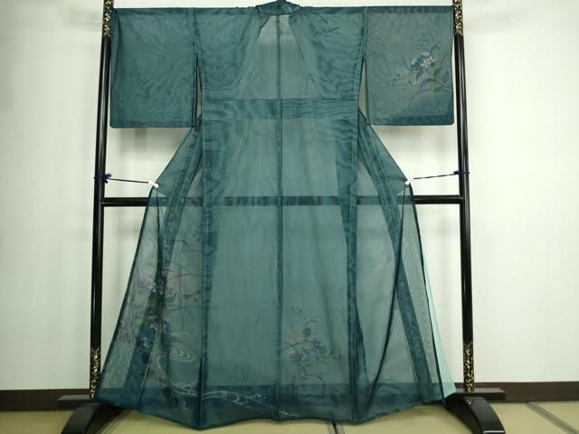 平和屋着物▽訪問着 無双 紗袷 紗×紗 流水草花文 とんぼ 金彩