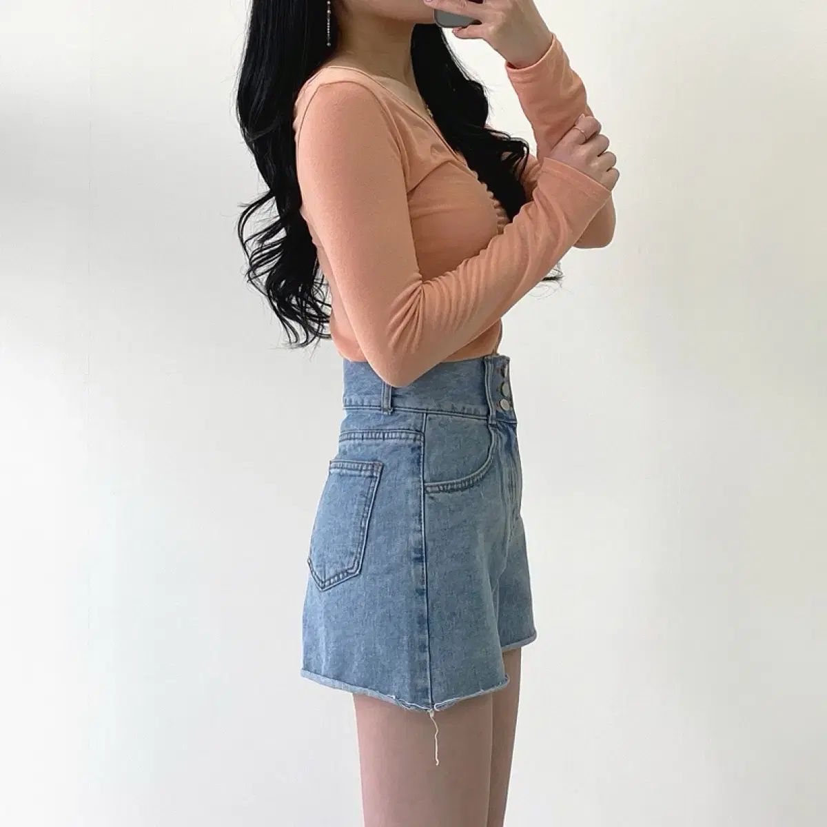 夏 3 ボタン ハイウエスト デニム 半ズボン ショートパンツ デニム