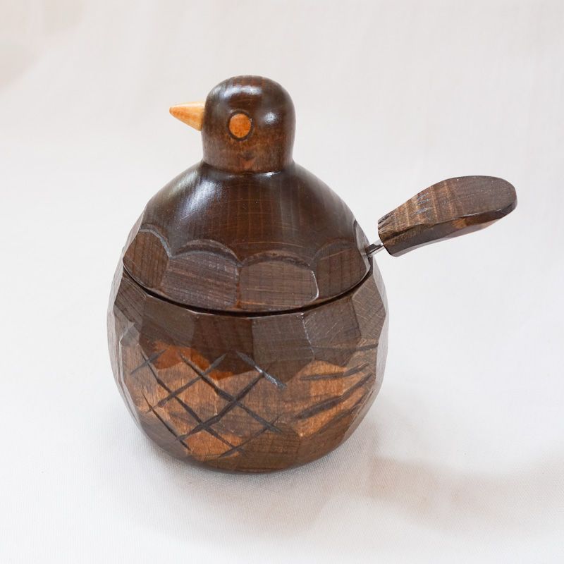 木彫り 鳩のシュガーポット 小 濃茶 信州農民美術品