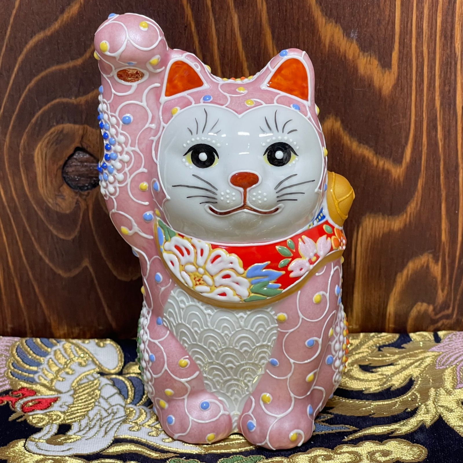 願いが叶う】【幸運招福】【九谷焼】 招き猫 3号 白盛り 左手 願いが
