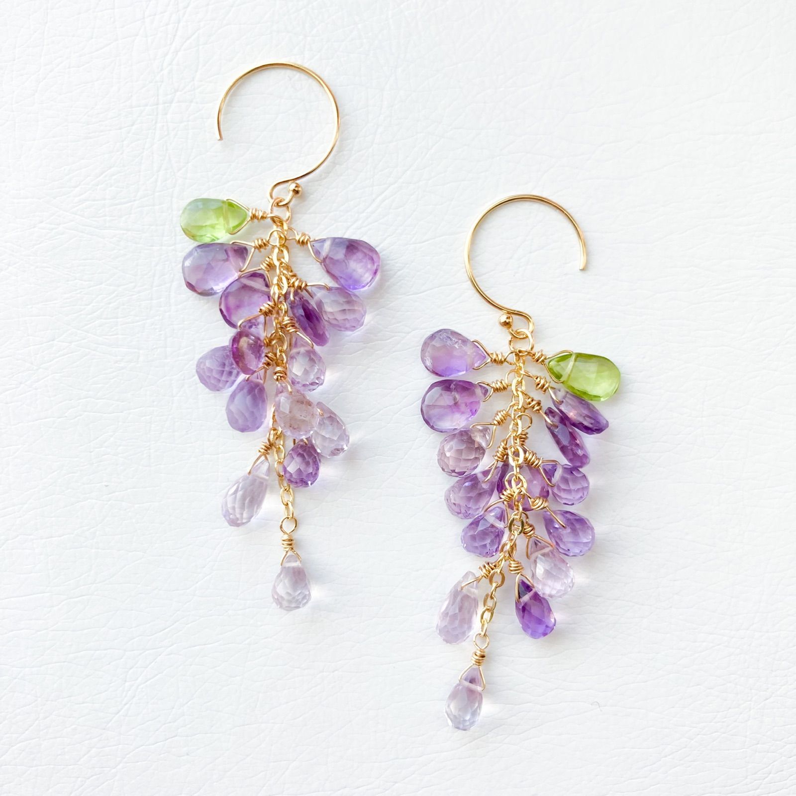 天然石 14kgf 藤の花 アメジスト ピアス 14kgf天然石美しいフロー