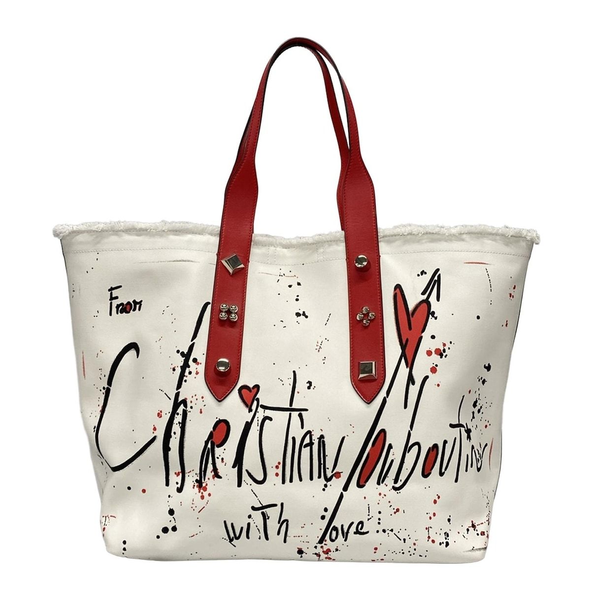 クリスチャンルブタン フランジバス トートバッグ キャンバス×レザー 大容量 クリスチャンルブタン フランジバス トートバッグ キャンバス