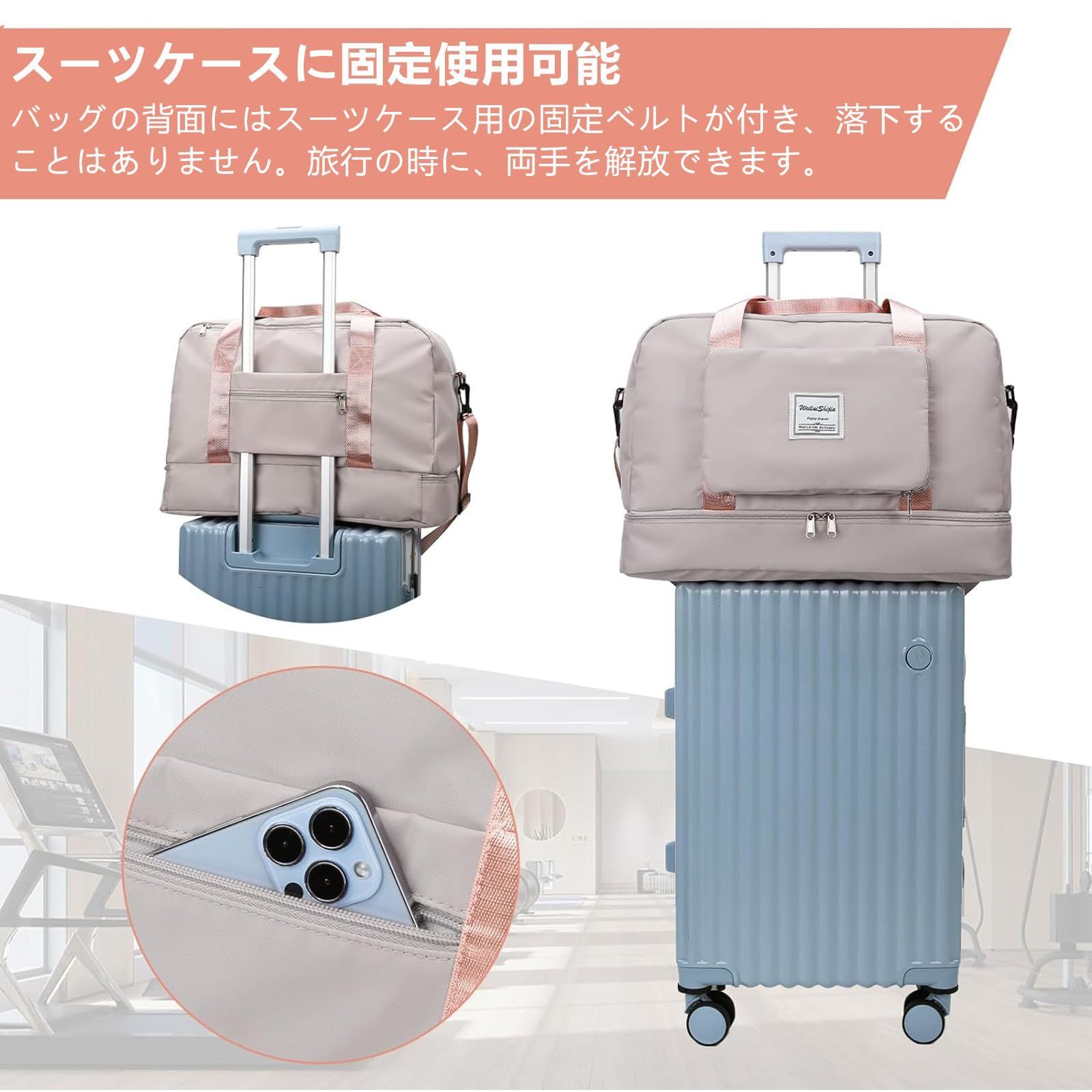 グレー ボストンバッグ 4WAY 大容量 40L 折りたたみ スポーツバッグ