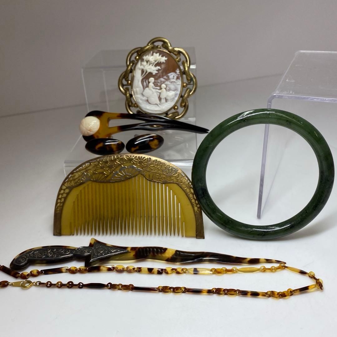 本翡翠 バングル 鼈甲 本カメオ等 126g 東Y6-1204ア