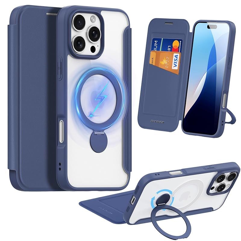 Fadkzyxr iPhone 16 Pro 用 ケース 手帳型 カード収納 MagSafe対応 リング付き 360回転スタンド 縦横両対応 いphone16 Pro スマホケース レザー素材 軽い 薄型 耐衝撃 全面保護 アイフォン16 プロ 携帯カバ